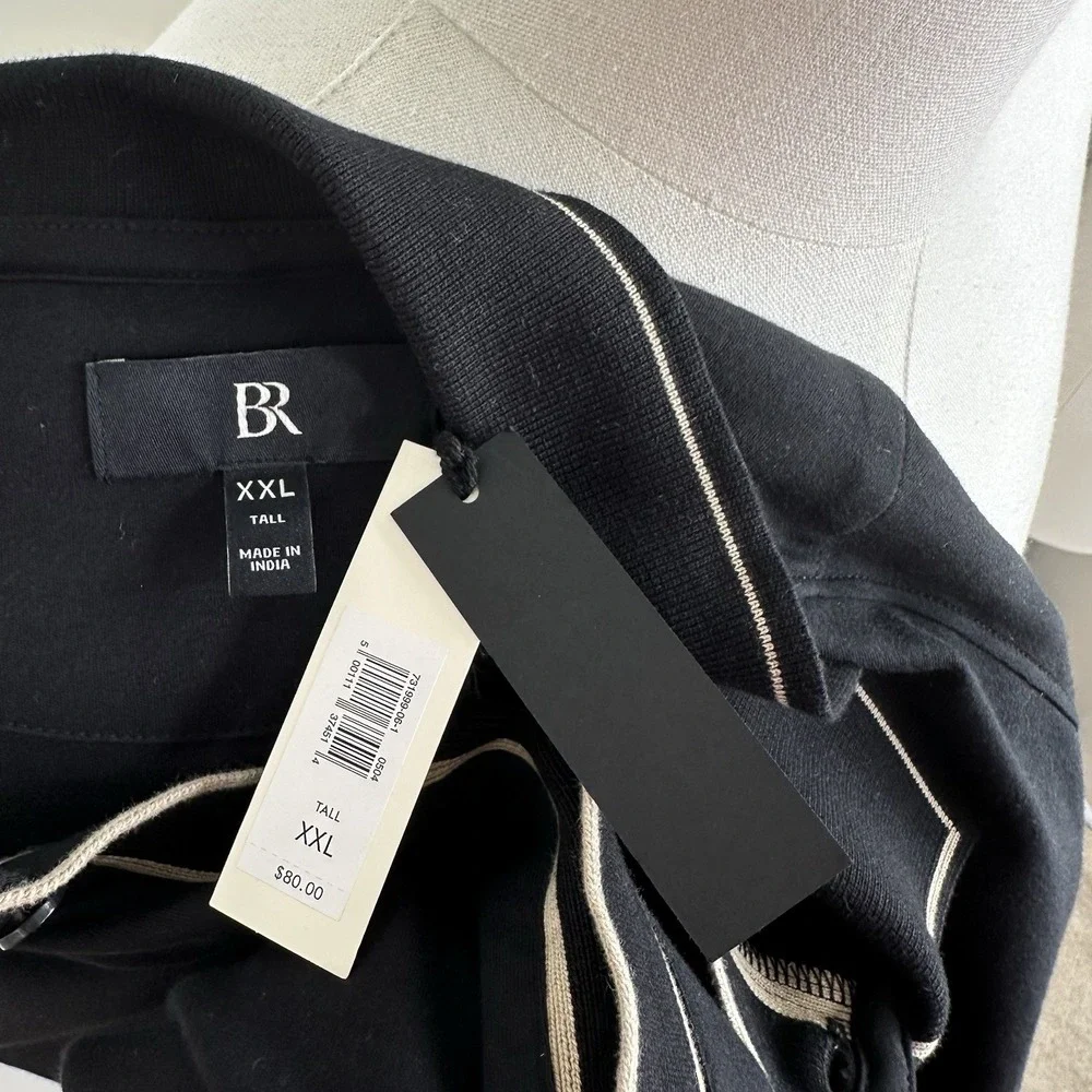 NWT Banana Republic Luxury Touch Shirt XXL TALL Black Tan Cotton‎ Polo Collar